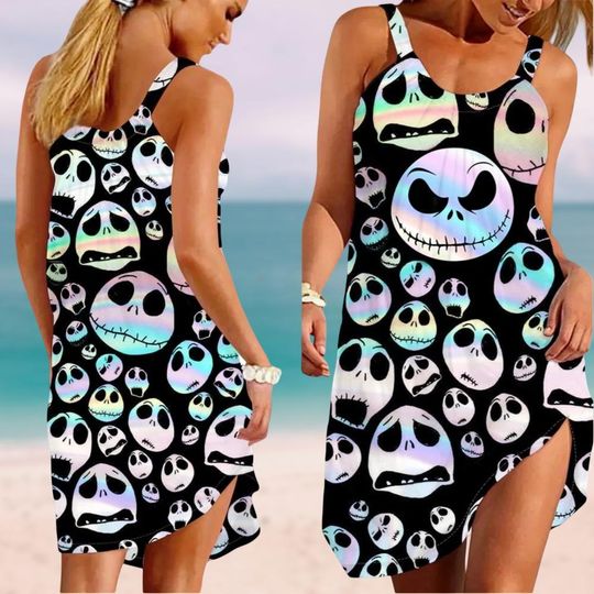 Jack Skellington Sling Summer Dress, Disney Women Dress, Nightmare Before Christmas Shirt, Beach Dress, Family Disney Vacation Dress