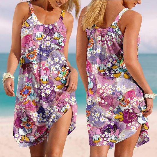 Daisy Duck Sling Summer Dress, Disney Women Dress, Daisy Shirt, Disney World Beach Dress, Family Disney Vacation Dress, Gifts For Her