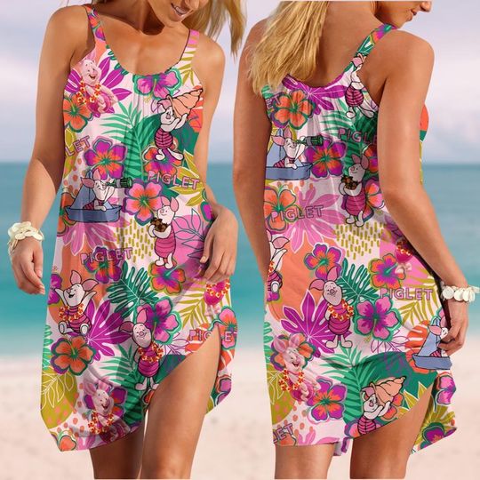 Piglet Sling Summer Dress, Disney Women Dress, Winnie Pooh Shirt, Disneyworld Beach Dress, Family Disney Vacation Dress, Gift For Her