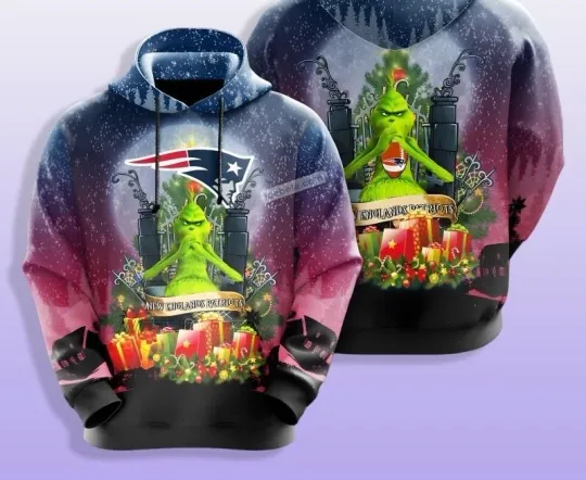 BG funny character Christmas New England Patriots Blue 3D Hoodie 3d - all printed
