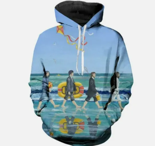 The Beatles. Walking On A Beach,Hoodie All Over Printed Hoodie 3d