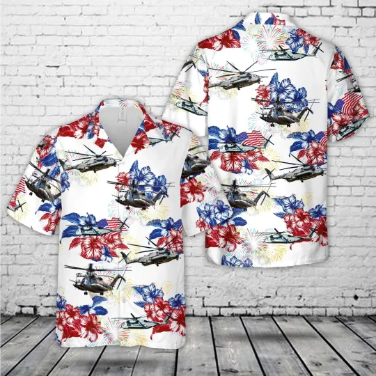 US Marine Corps Sikorsky CH 53E Super Stallion S 65E80 4th Of July Hawaiian Shir