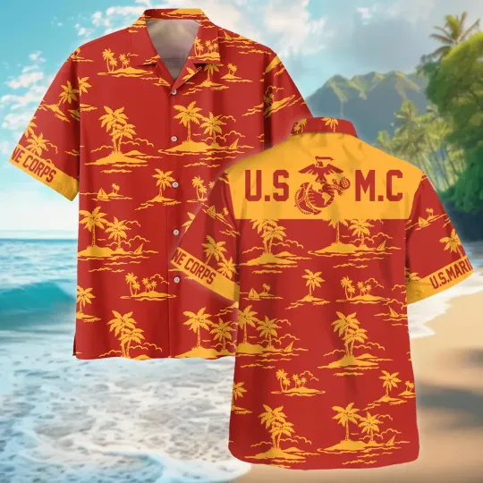 Hawaii Style Pattern US Marine Corps Oversized Hawaiian Shirt All Over Prints Gi