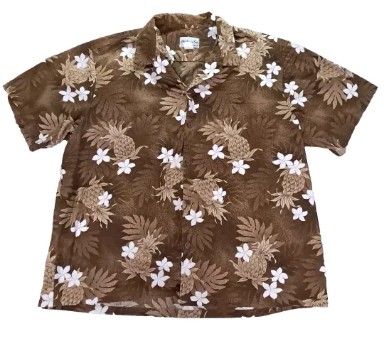 Bishop St Apparel Hawaii Shirt Mens 4XL XXXXL Tropical BIG 100% Cotton Brown