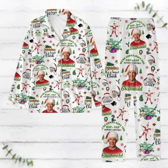 White Christmas Griswold Pajamas Set, Luxury Silk Pajamas Soft Sleepwear For