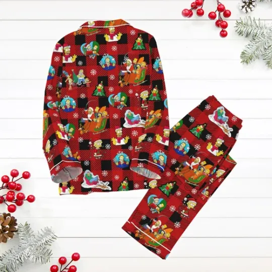 The Simpsons Family Pajamas Set, Luxury Silk Pajamas Soft Sleepwear For Women