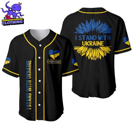Custom I Stand With Ukraine Custom Baseball Jersey Shirt, Ukraine Support T-shirt, Activist Protest Tee, Liberal Democrat Shirt