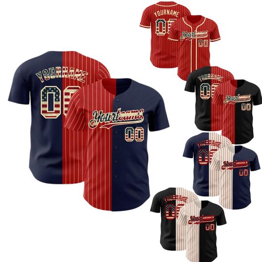 Custom Patriotic Baseball Jersey with Name and Number, USA Flag Print Red White Blue Team Shirt, Personalized Fourth of July Sports Uniform
