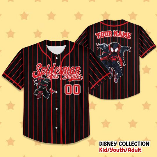 Personalized Custom Disney Miles Morales Baseball Jersey Team Disneyland, Personalized Collection Jersey, Disney Jersey, Gift for Kids