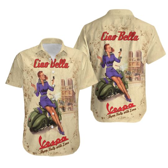 Ciao Bella Vespa Retro Poster Beauty   Hawaiian Shirt