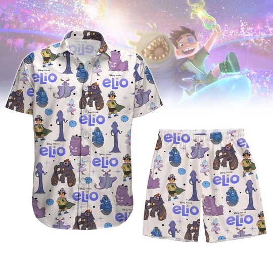 Elio Disney Pixar Button Shirt, Cartoon Summer Beach Shirt, Elio Characters Hawaiian Shirt, Disney Vacation Shorts, Disney Trip Gifts