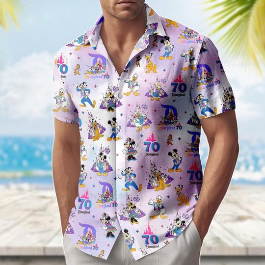 Disneyland 70th Anniversary Hawaii Shirt, Disneyland Mickey Castle Hawaiian Shirt, Mickey Button Shirt, Summer Shirt