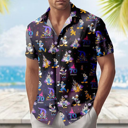 Disneyland 70th Anniversary Hawaii Shirt, Mickey Disneyland 70th Anniversary Button Shirt, Disneyland Summer Shirt