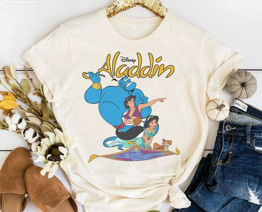 Disney Aladdin Vintage Group Shot Logo Shirt, Aladdin Jasmine Genie Abu Shirt, Disney Family Matching Shirt, WDW Disneyland Trip Outfits