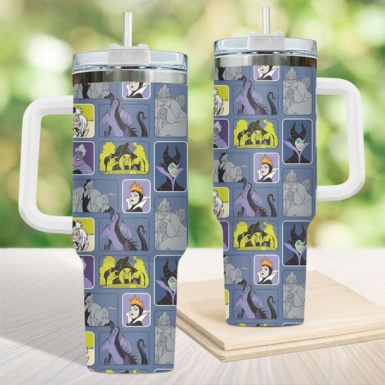 Disney Villains Tumbler 40oz, Maleficent Ursula Evil Queen Hades Cup, Blue Gothic Disney Gift for Fans, Disney Mug Gift