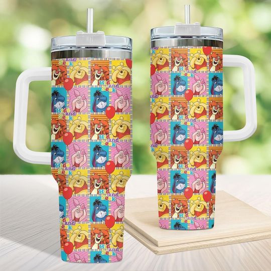 Winnie the Pooh Tumbler, 40oz Mug with Handle, Cute Disney Holiday Cup, Gift for Disney Fans, Cozy Winter Mug