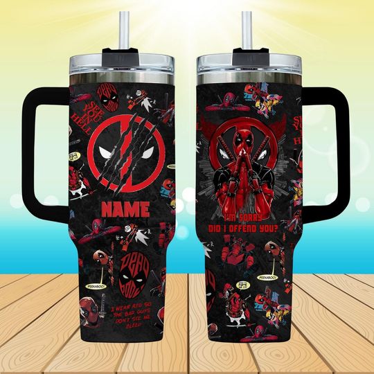 Deadpool 40oz Tumbler, Custom Name Funny Comic Cup, Deadpool Fan Gift, Antihero Quote Mug, Tumbler Gift For Dad