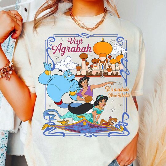 Disney Jasmine And Aladdin Genie Visit Agrabah It's A Whole New World Shirt, Aladdin Jasmine Genie Shirt, Disneyland Vacation Matching Shirt
