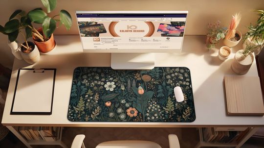 Dark Cottagecore Floral Desk Mat, Botanical Mouse Pad, Wildflower Nature Decor