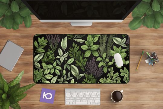 Cute Herbal Cottagecore Desk Mat - Extra Large Green Floral Desk Decor