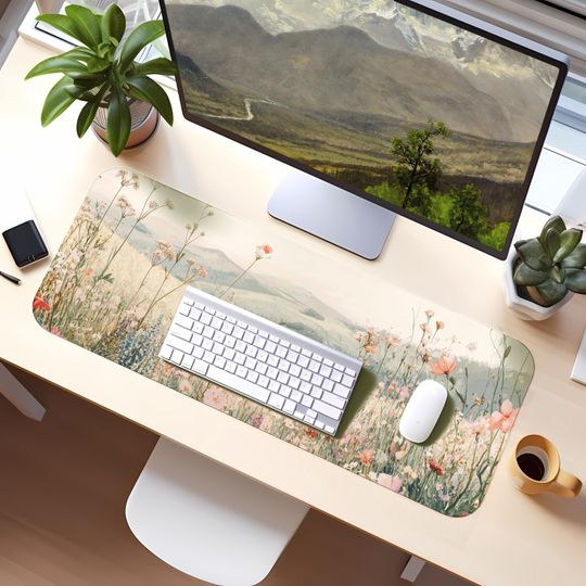 Cottagecore Desk Mat - Vintage Floral Keyboard Mat in Pastel Colors