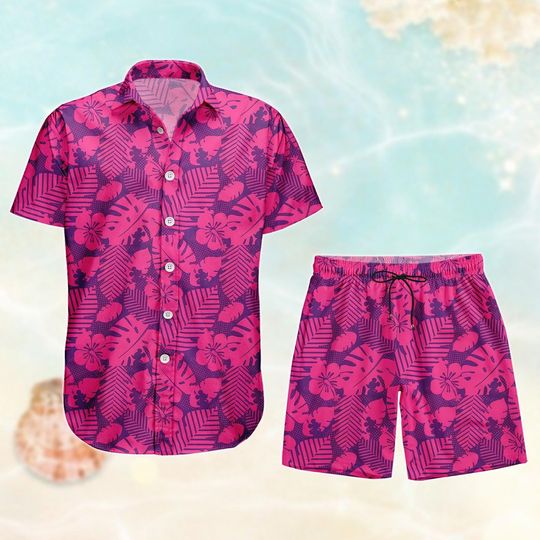 Mickey Floral Button Shirt, Mickey Mouse Hawaiian Shirt, Disney Trip 2025 Summer Shorts Set, Tropical Vacation Shirt For Men Women