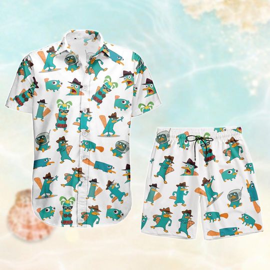 Perry The Platypus Button Shirt, Phineas And Ferb Hawaiian Shirt, Shorts For Men, Disney Perry Vacation Shirt, Funny Platypus Shirt