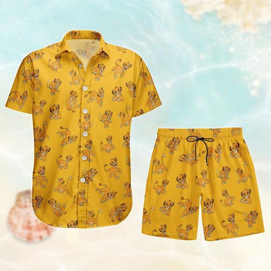 Discover Disney Simba Button Shirt, The Lion King Hawaiian Shirt, Summer Shorts Men, Simba Mufasa Beach Shirt, Disneyland 2025 Vacation Shirt