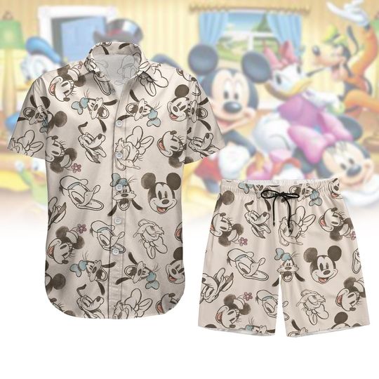 Vintage Disney Mickey Mouse Button Shirt, Mickey Donald Duck Goofy Pluto Shirt, Summer Short Men, Disney Family Trip,