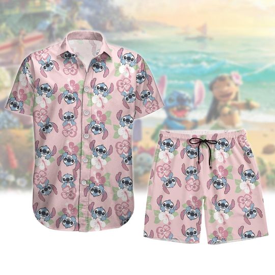 Disney Stitch Button Shirt Shorts, Stitch Lovers Hawaii Short, Disney Shirt Shorts, Lilo and Stitch Button Shirt, Cartoon Movie Shirt