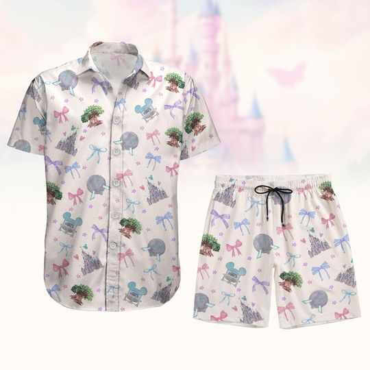 Disney Coquette Button Shirt Shorts, Magic Kingdom Hawaiian Shirt, Mickey Tower Shirt, Disney World Button Shirt, Disney Hawaii Shorts