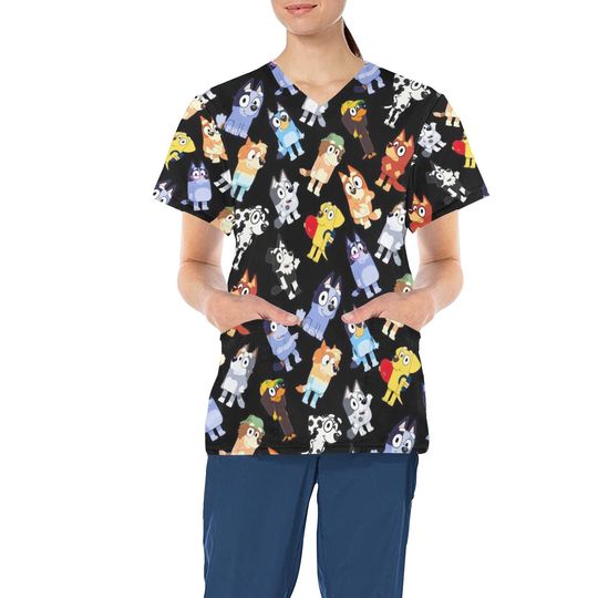 Blue Dog Scrub Top | Disney Dogs Scrub Top | Disney Nurse Scrubs | Dog Scrub Tops