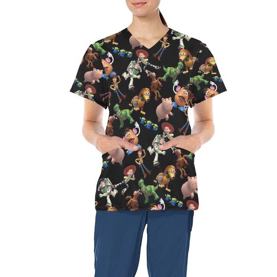 Toy Story Scrub Top - Woody and Buzz Design - Disney Nurse Scrub Top