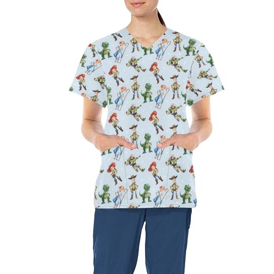 Toy Story Scrub Top - Woody and Buzz Design - Disney Nurse Scrub Top