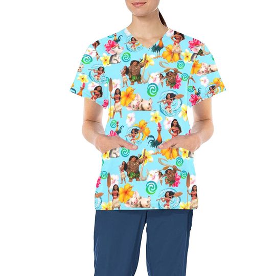 Moana and Friends Scrub Top | Disney Nurse Scrub Top | Disney Scrubs