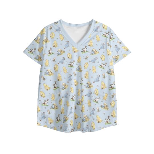 Winnie the Pooh Scrub Top Winnie the Pooh V Neck Nurses Shirt