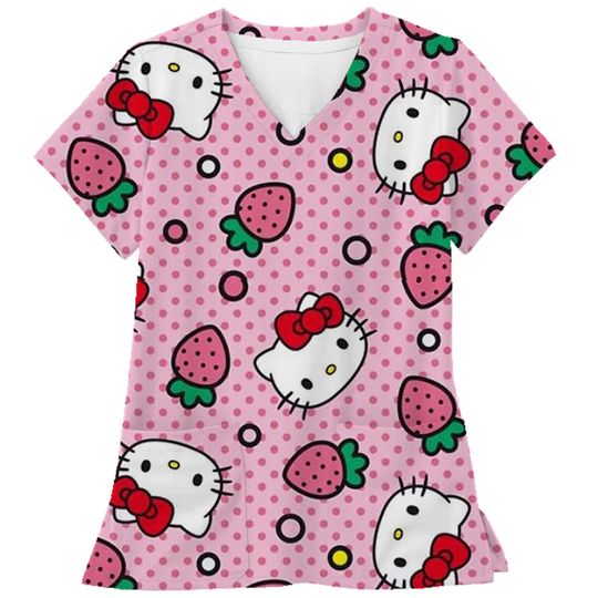 Hello Kitty Scrub Top for Women, Medical and Dental Clinic Workwear, Nurse Accessories