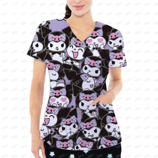 Hello Kitty/Kuromi printed Scrubs Top For Nurses and Pediatricians