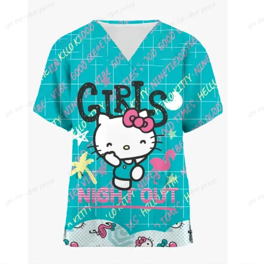 Hello Kitty Women Scrubs Top For Nurses and Pediatricians