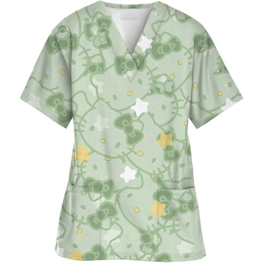 Nurse Uniform Women Short Sleeve Hello Kitty Scrubs Top