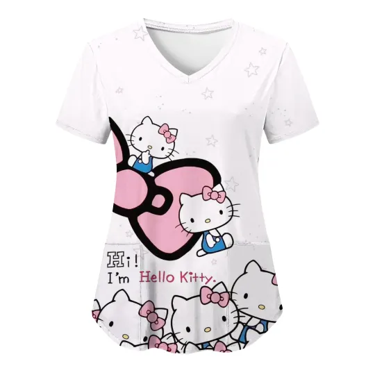 Hello Kitty Scrubs Top For Nurses and Pediatricians, Women Casual Shirt