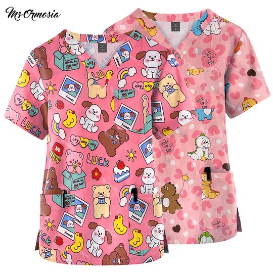 Cartoon Design Scrubs Top For Nurses and Pediatricians