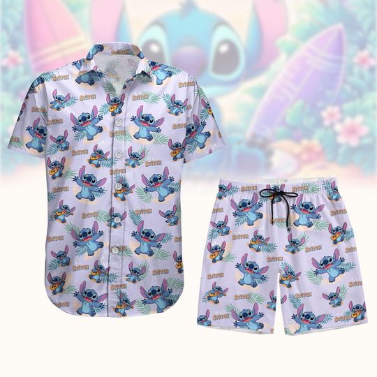 Lilo And Stitch Button Shirt And Shorts Set, Disney Movie Hawaii Shorts, Disneyland Vacation Matching Set, Stitch Lovers Button Shirt