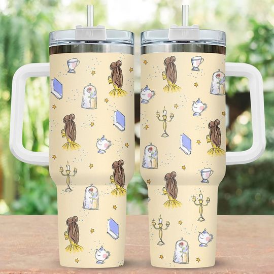 Disney Belle 40oz Tumbler, Beauty And The Beast Disney Cup, Princess Belle Travel Mug With Straw, Disney Princess Belle Tumbler 40oz