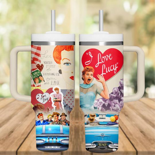 I Love Lucy Tumbler 40oz, Funny Sitcom Insulated Tumbler, Love Lucy Drinkware Tumbler, Lucy Ricardo Tumbler, Movie Love Cup For Dad Mom