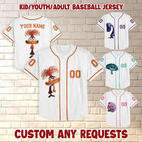 Custom Anxiety Baseball Jersey, Custom Kid Youth Adult Jersey, Anxiety Baseball Jersey, Magic Kingdom Shirt, Anxiety, Sadness Insided Out