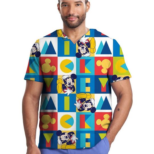 Dental Uniforms Disney Mickey Mouse V-neck Scrubs Top for Medical Professionals