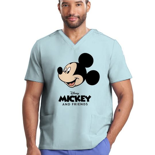 Disney Mickey Mouse Short Sleeve V-neck Nurse Scrub Top for Men and Women