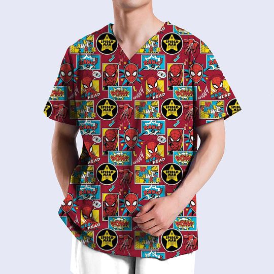 Marvel Spider Men Hospital Short Sleeve Uniform Carer Tops Blouse Healthcare Clinic Working Nurse T-shirt Medical Nursing Workw