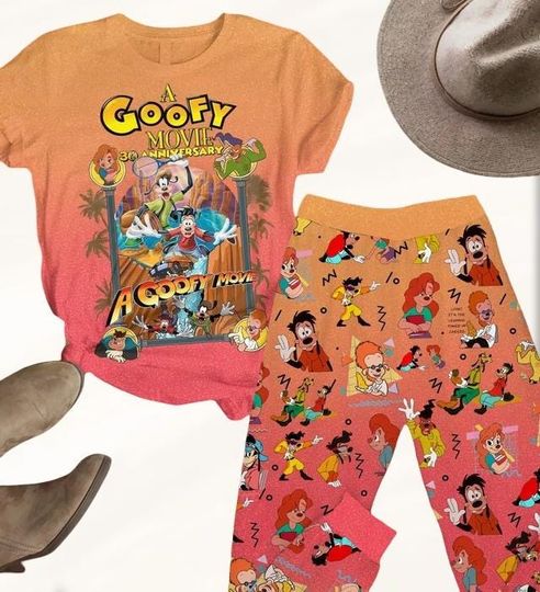 Goofy 30th Anniversary Tshirt/ Pants, A Goofy Movie Pajamas Set, Disney Set For Women, Funny Dog Matching Tee, Summer Cartoon Gift